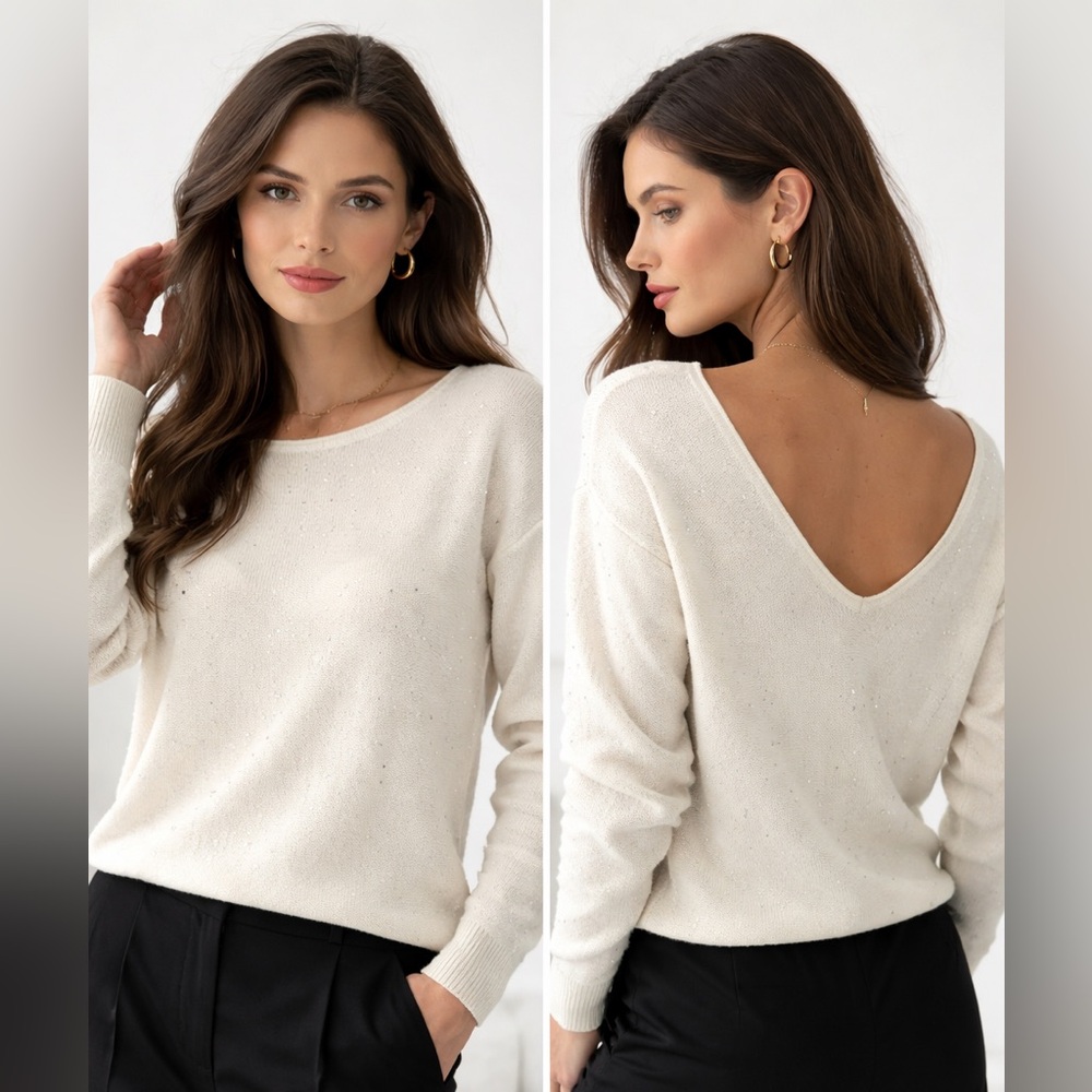 Zara Cream Women's Sweater Sparkle & V-Back (5)